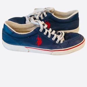 US Polo Navy Blue Canvas Sneakers Red Horse 10.5 Mens 90s Shoes Retro Preppy